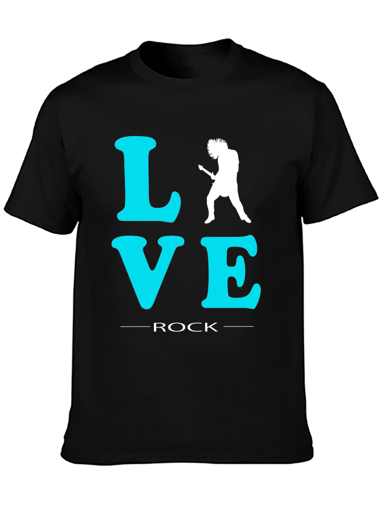 Love Rock Guitar T-Shirt - Black Crew Neck Tee