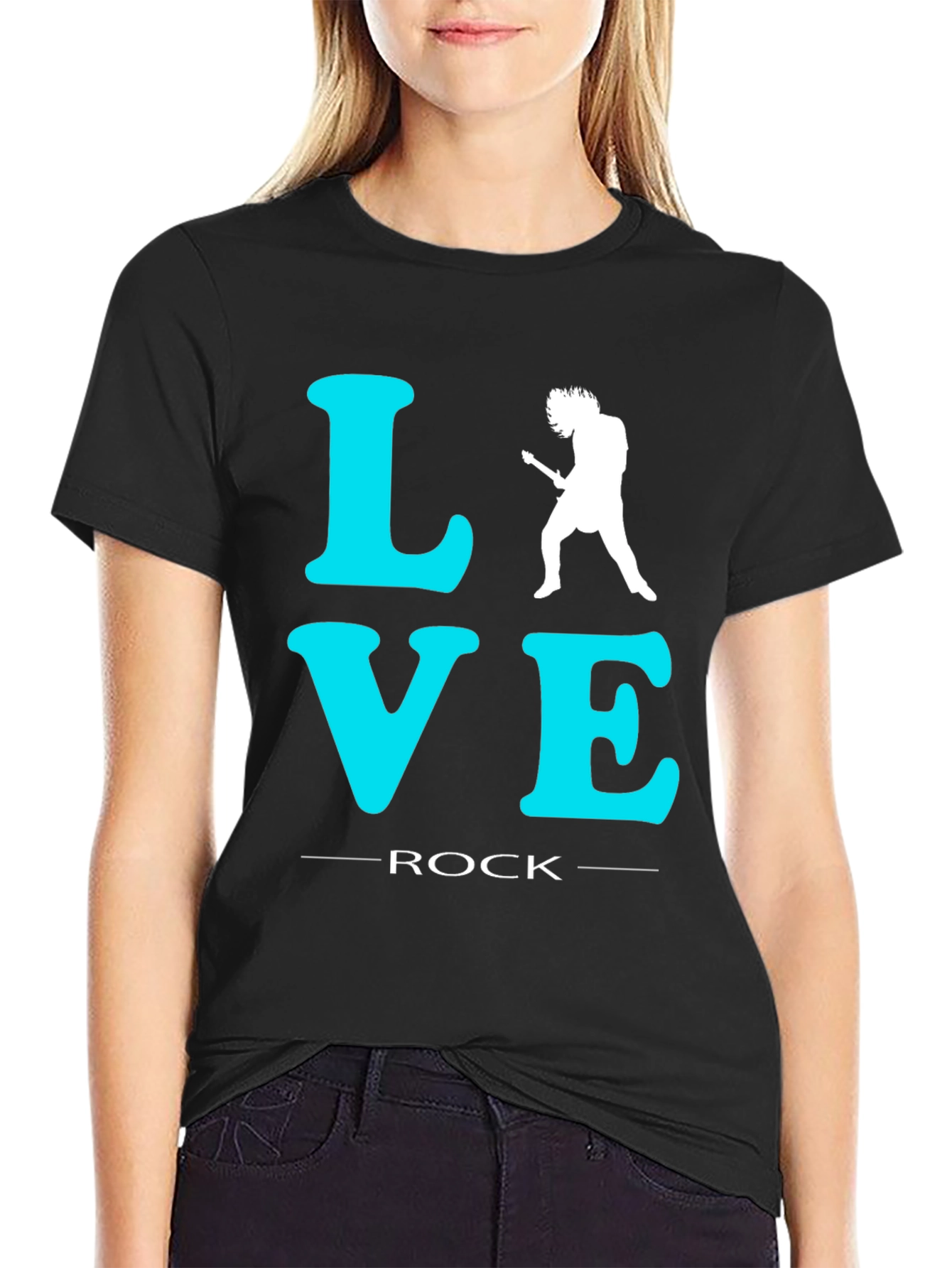 Love Rock Guitar T-Shirt - Black Crew Neck Tee