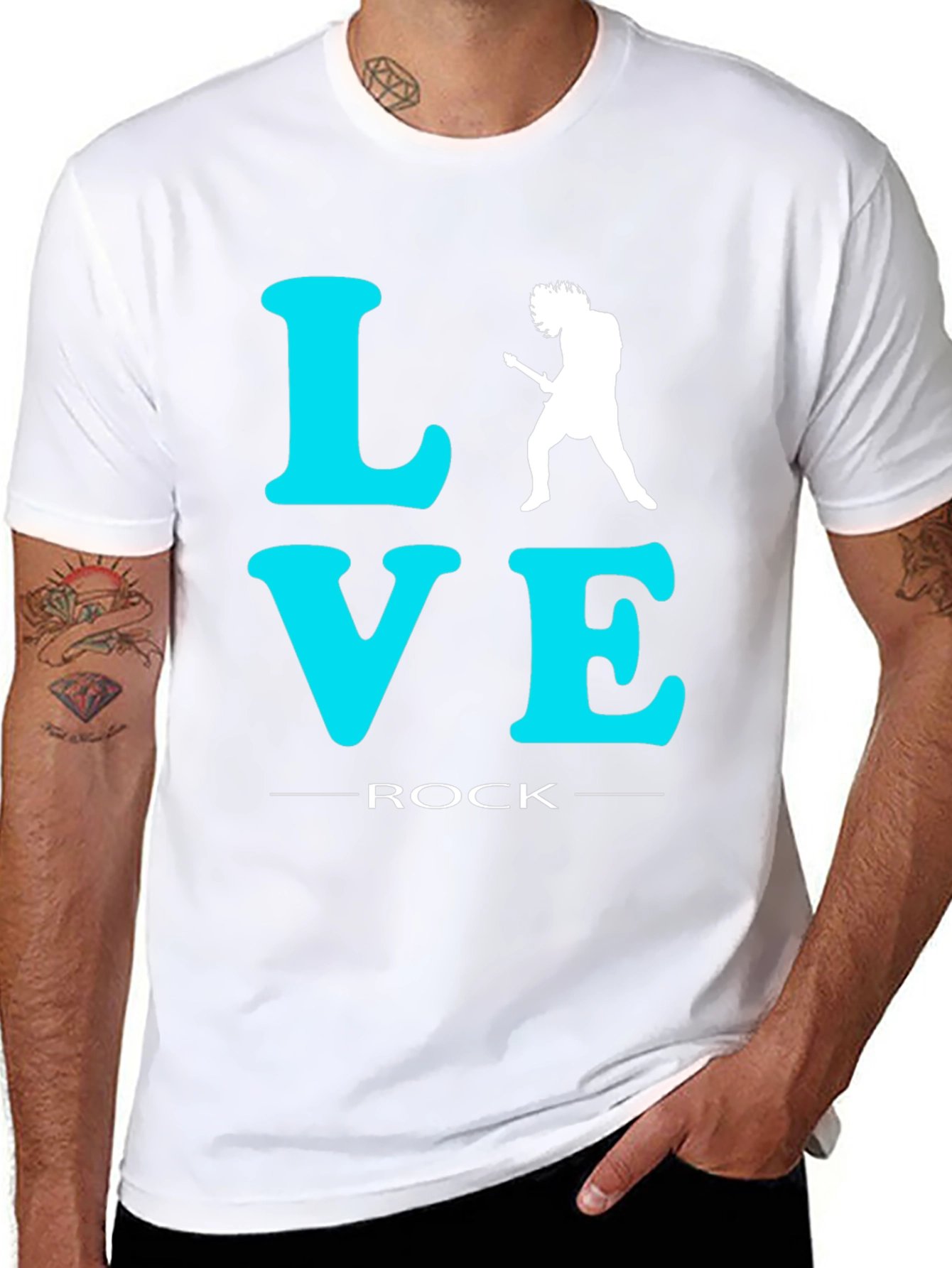 Love Rock Guitar T-Shirt - Black Crew Neck Tee