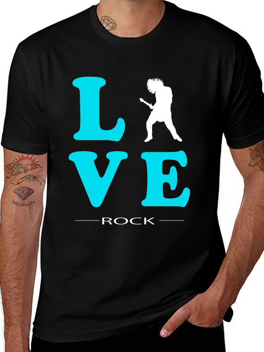 Love Rock Guitar T-Shirt - Black Crew Neck Tee