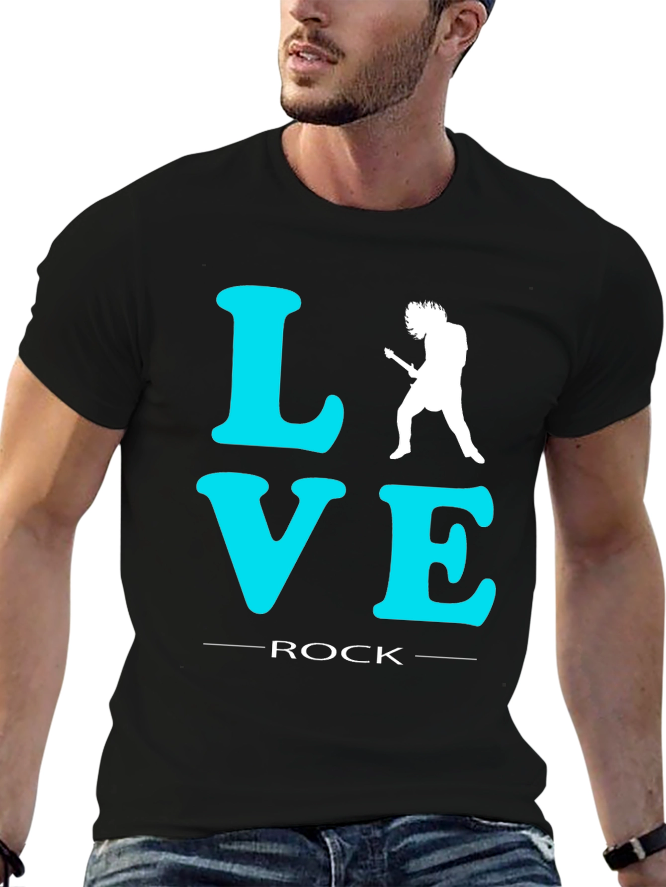 Love Rock Guitar T-Shirt - Black Crew Neck Tee