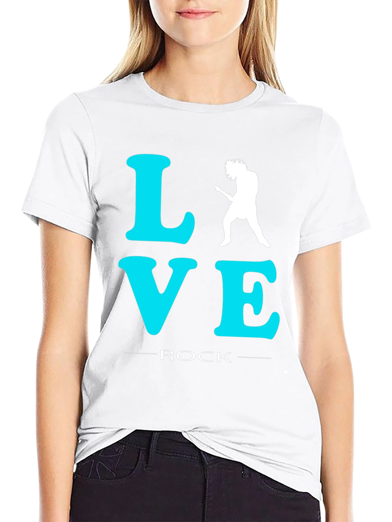 Love Rock Guitar T-Shirt - Black Crew Neck Tee