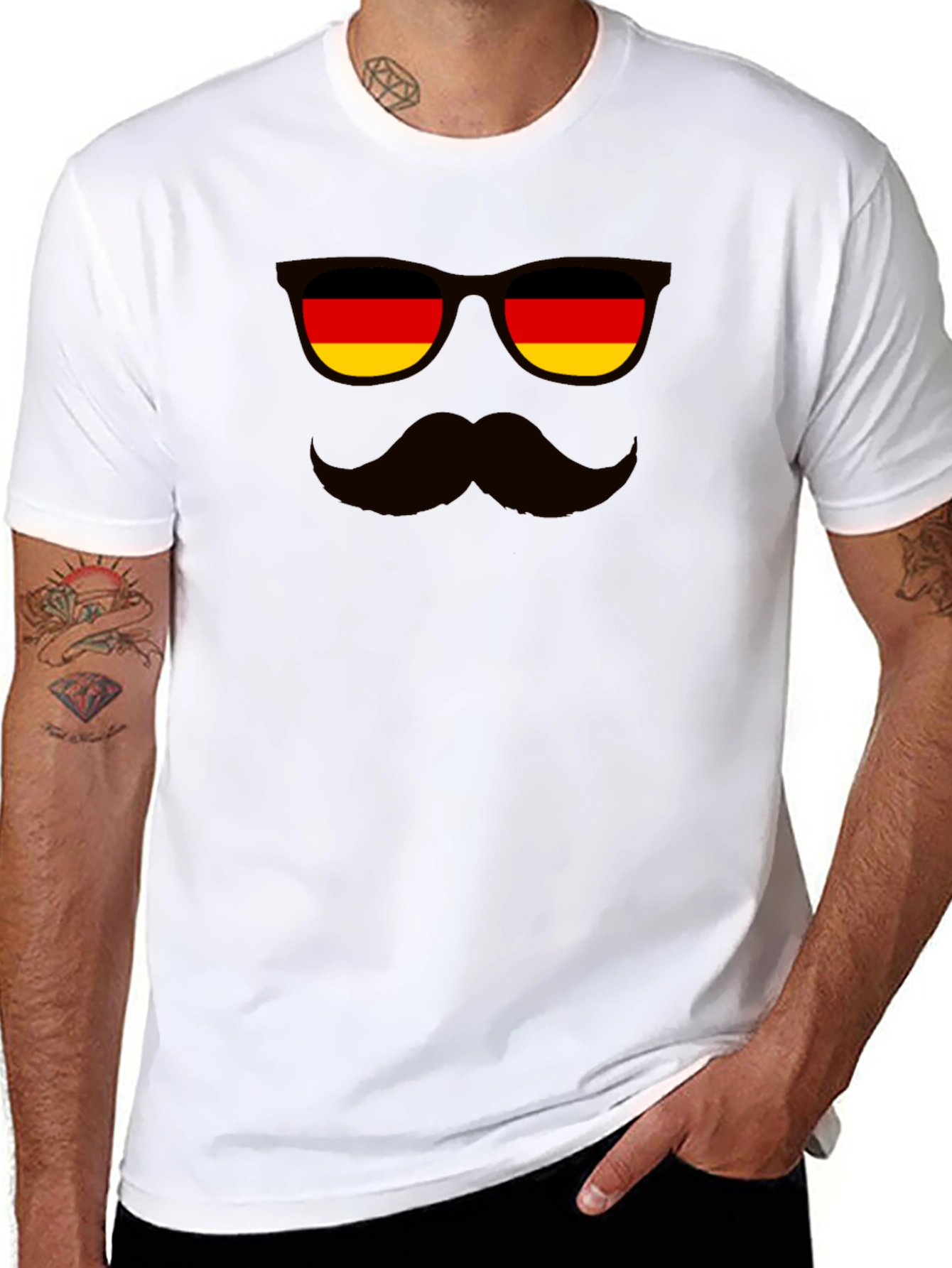 German Flag Sunglasses & Mustache Black T-Shirt