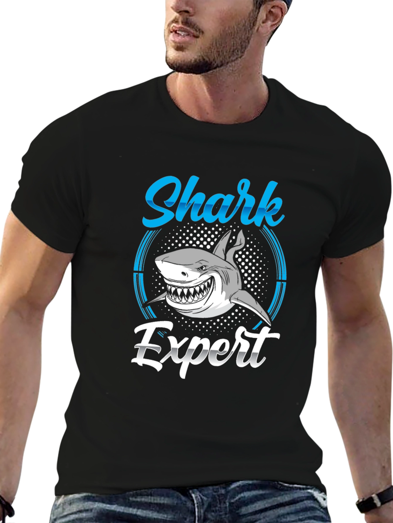 Shark Expert Graphic Print Crew Neck T-Shirt