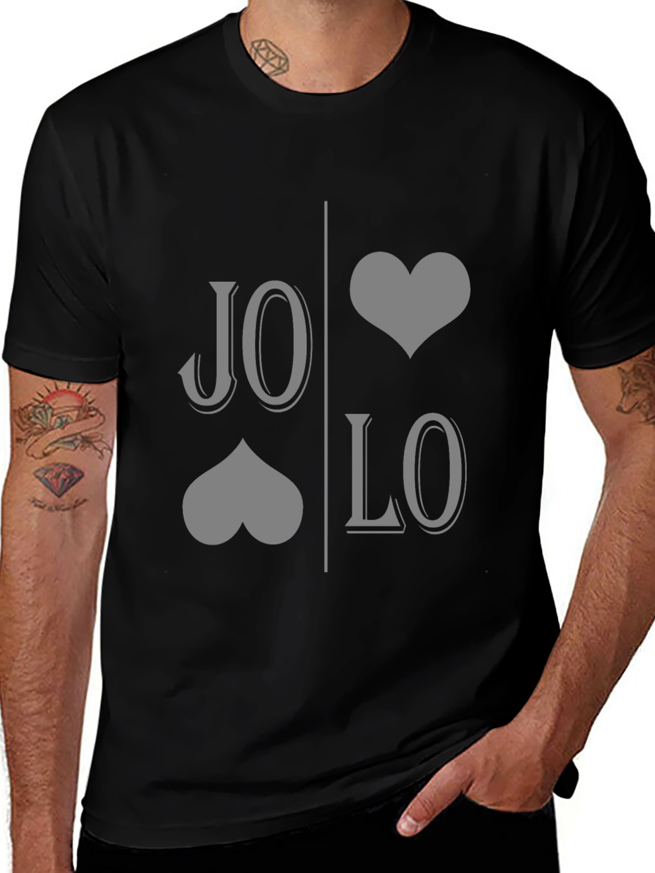 JO LO Love Card Suit Design Black T-Shirt