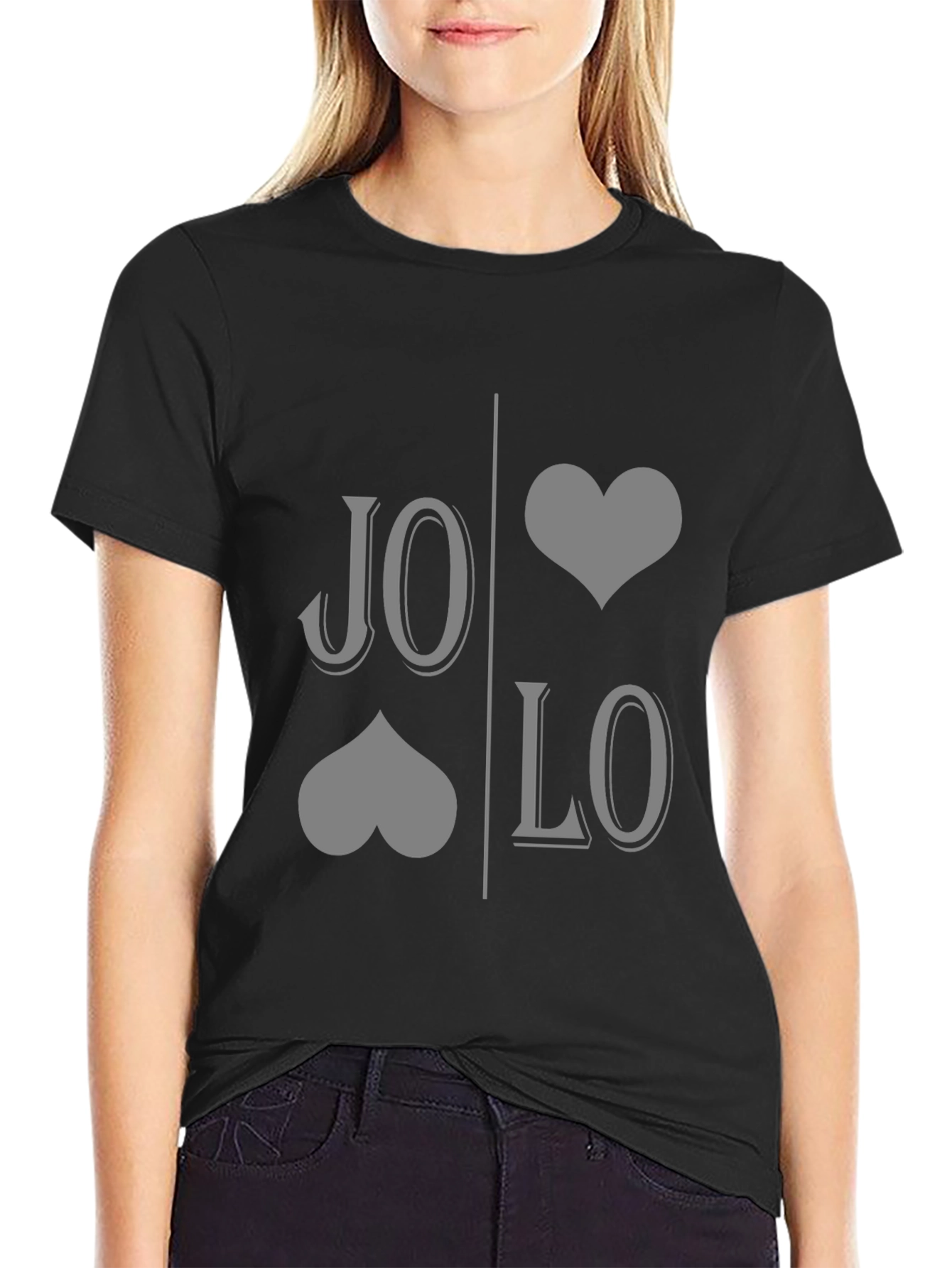 JO LO Love Card Suit Design Black T-Shirt