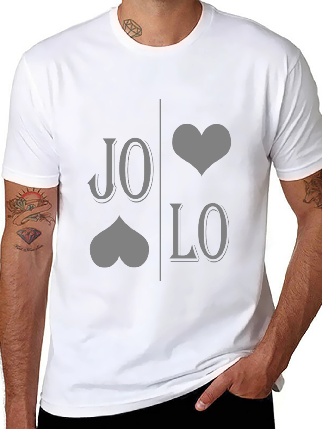 JO LO Love Card Suit Design Black T-Shirt