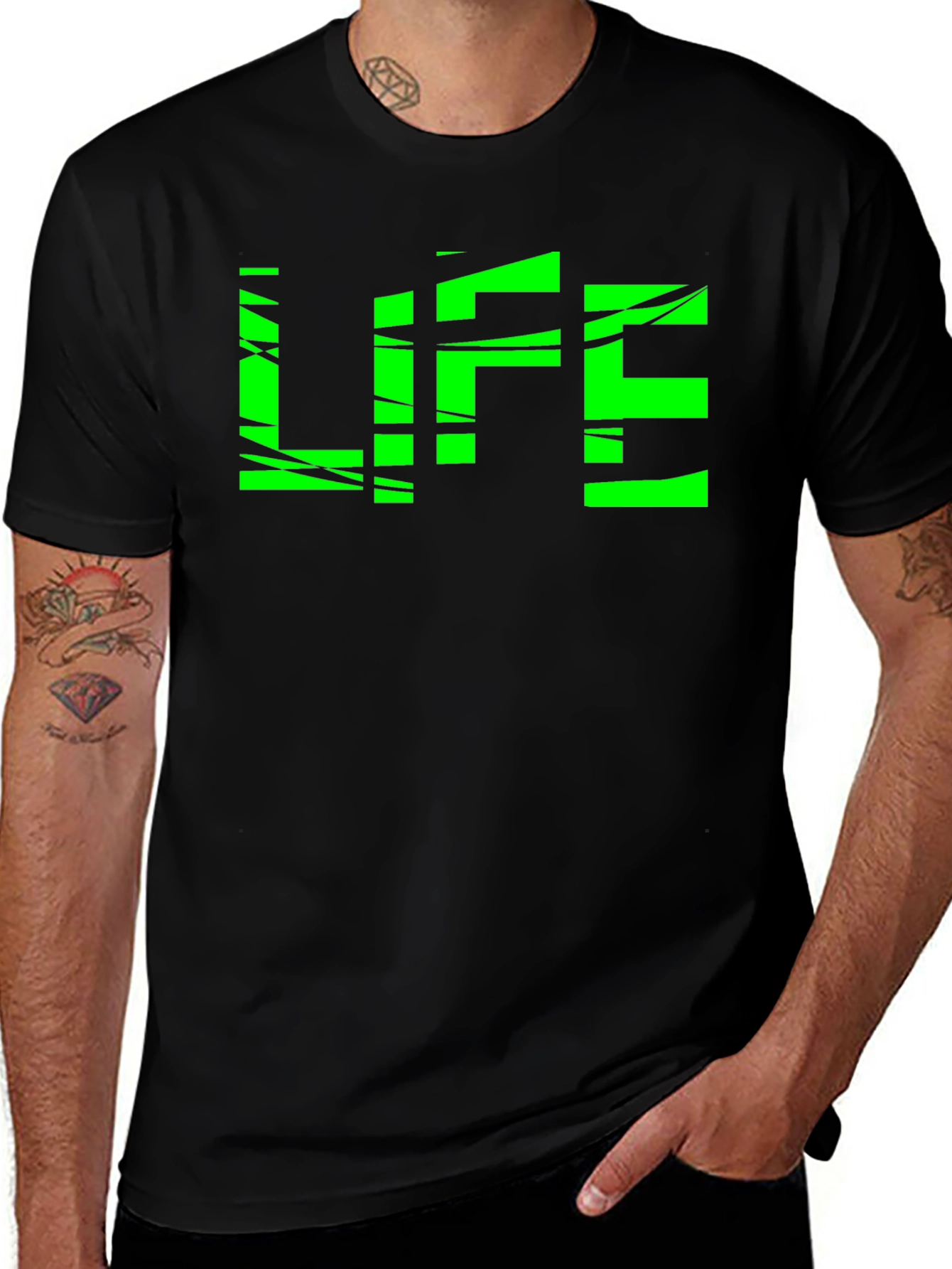 Green LIFE Graphic Black T-Shirt