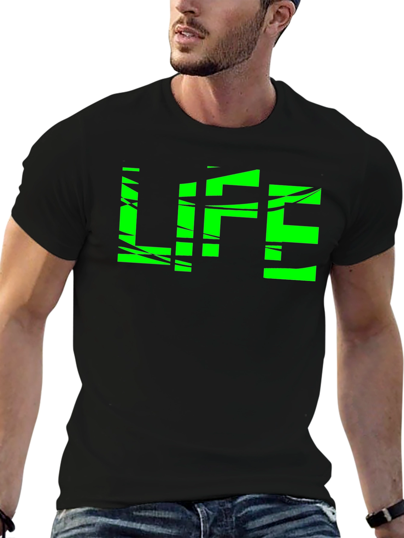 Green LIFE Graphic Black T-Shirt