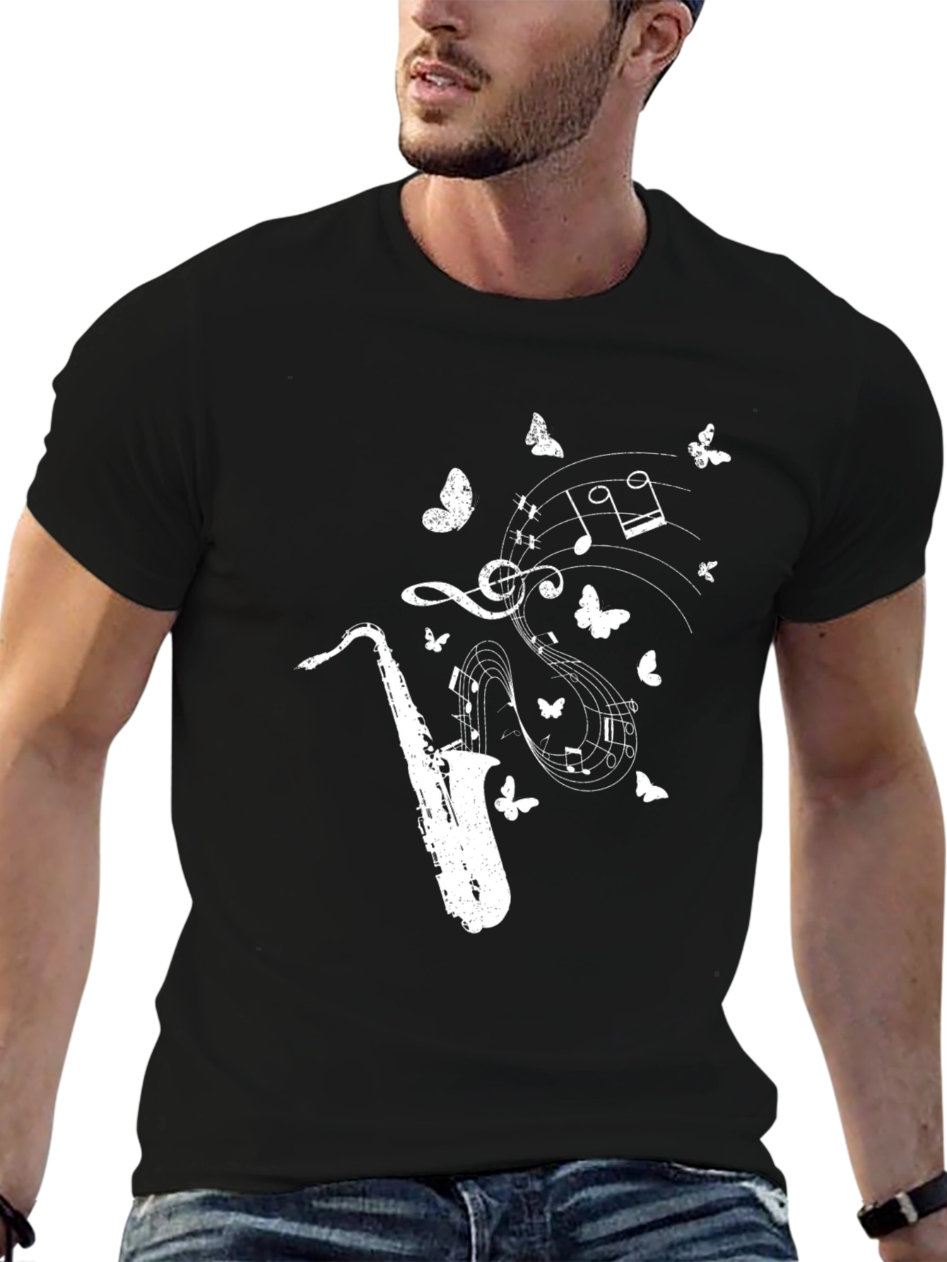 Saxophone Music Notes Butterfly Graphic Tee