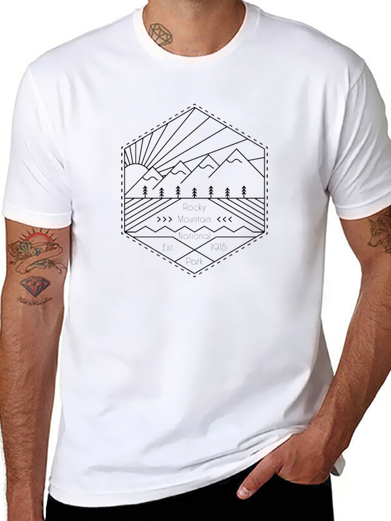 Mens Black Graphic Tee - Mountain Landscape Design