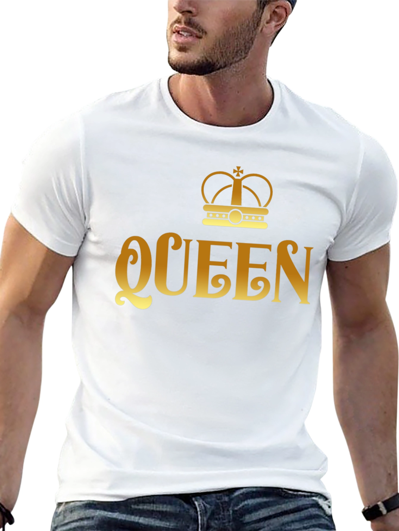 Queen Crown Gold Print Black T-Shirt