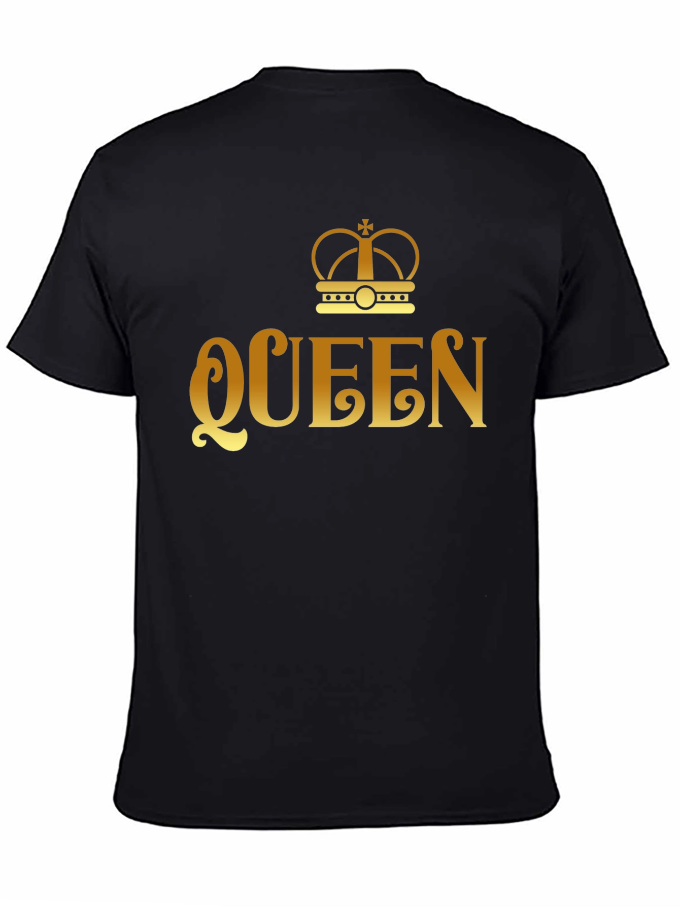 Queen Crown Gold Print Black T-Shirt