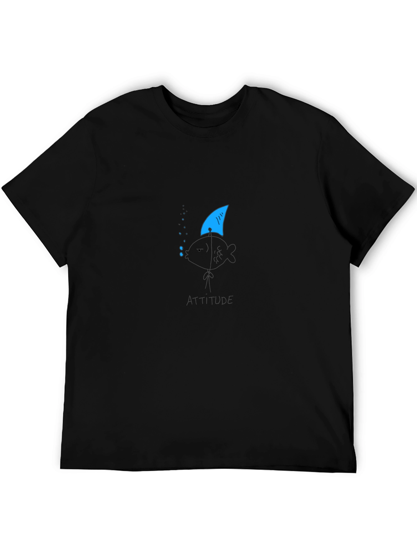 Attitude Fish Tee - Shark Fin Black Cotton T-Shirt