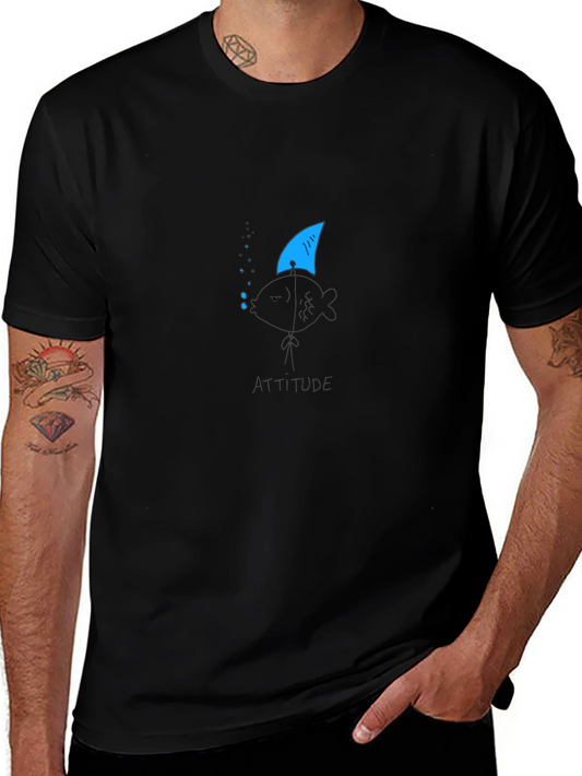 Attitude Fish Tee - Shark Fin Black Cotton T-Shirt