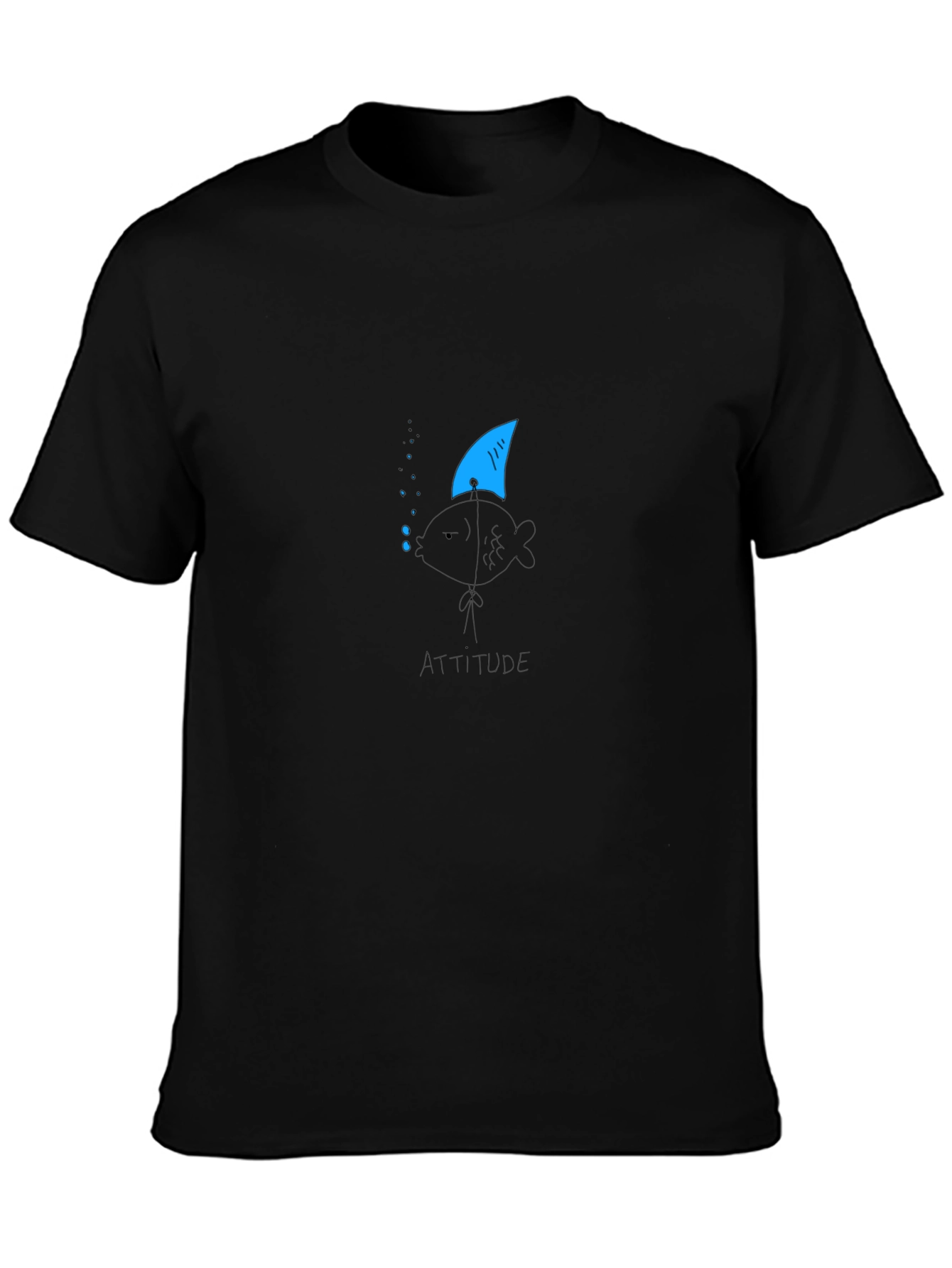 Attitude Fish Tee - Shark Fin Black Cotton T-Shirt