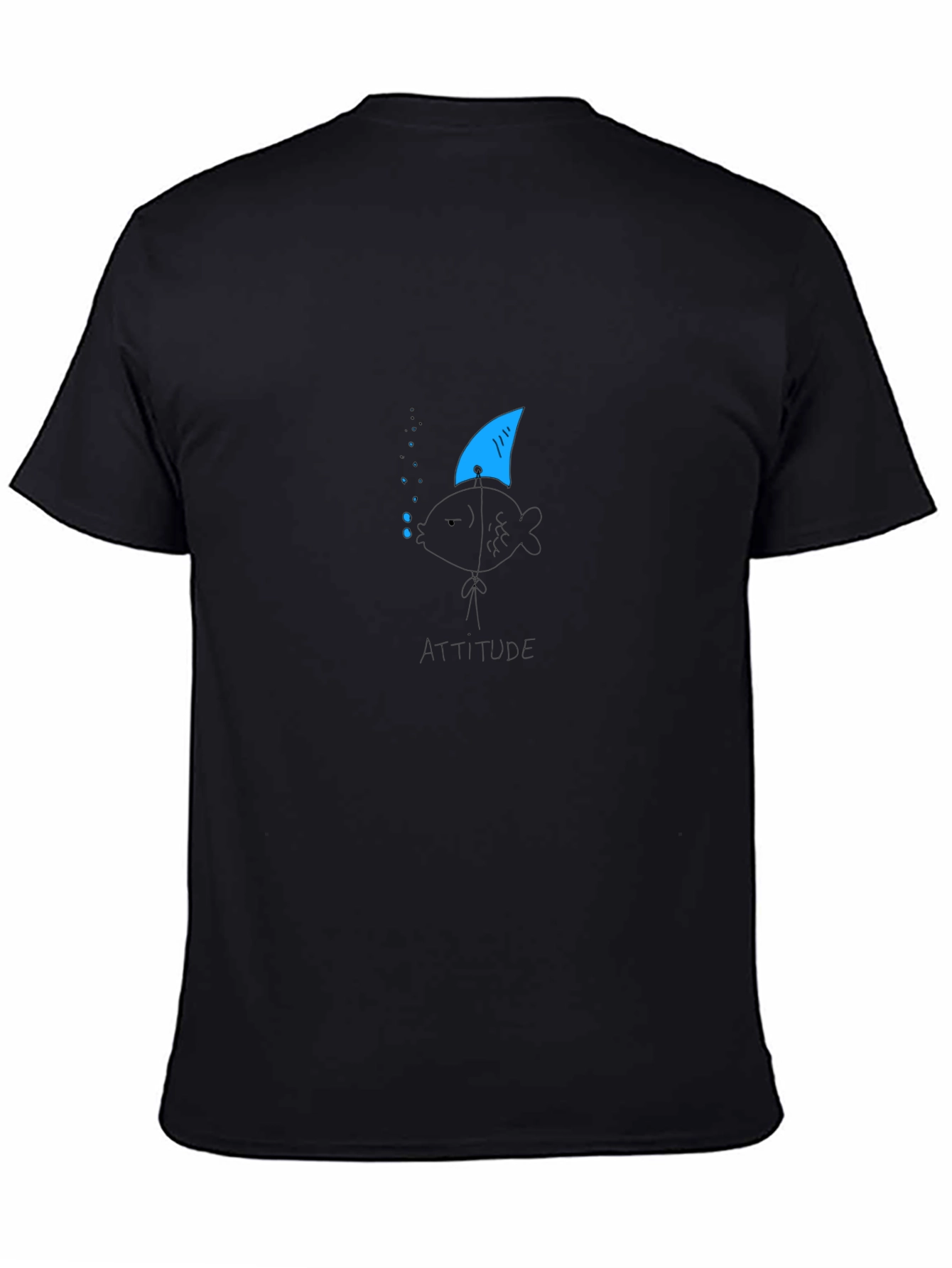 Attitude Fish Tee - Shark Fin Black Cotton T-Shirt