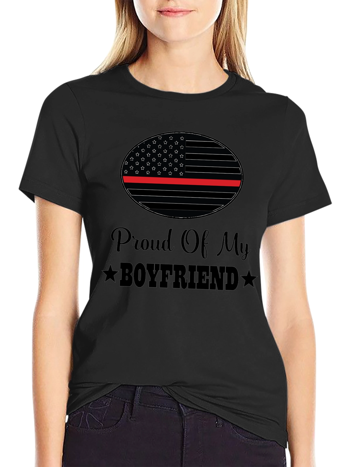 Proud Boyfriend T-Shirt - Thin Red Line Design
