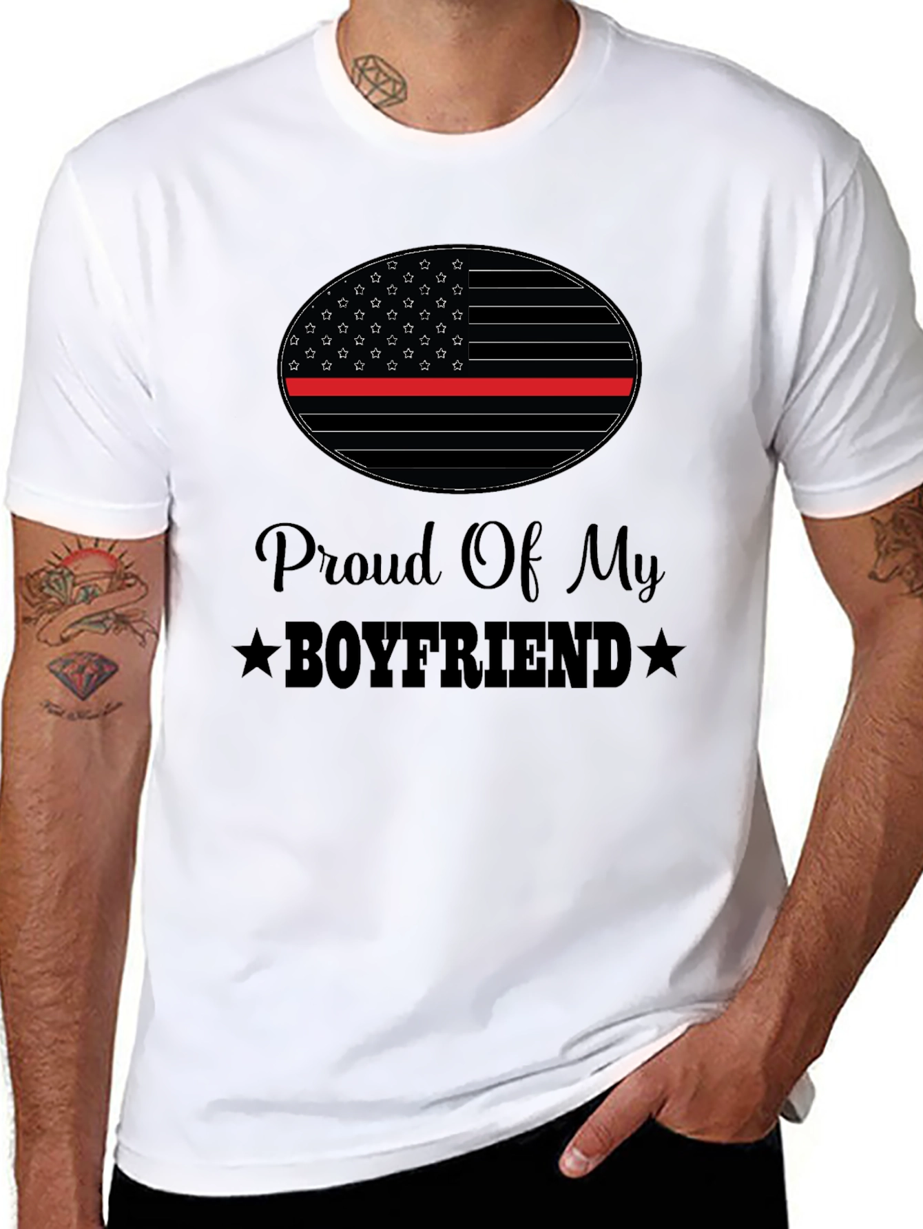 Proud Boyfriend T-Shirt - Thin Red Line Design