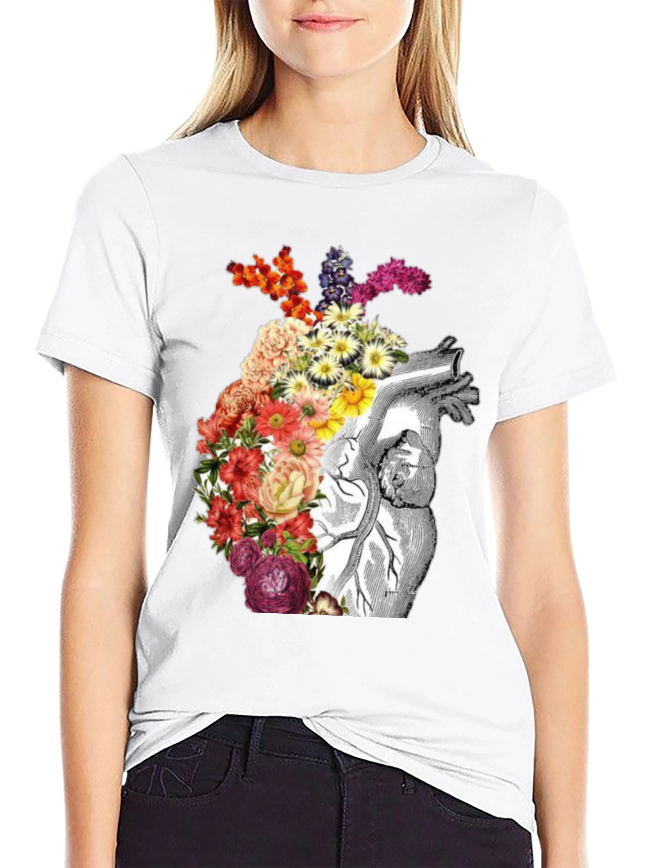 Floral Anatomical Heart Graphic Tee
