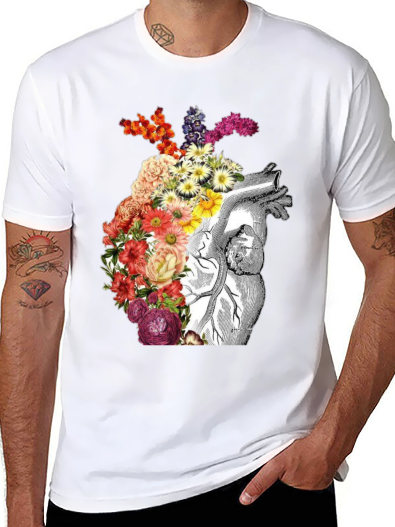 Floral Anatomical Heart Graphic Tee