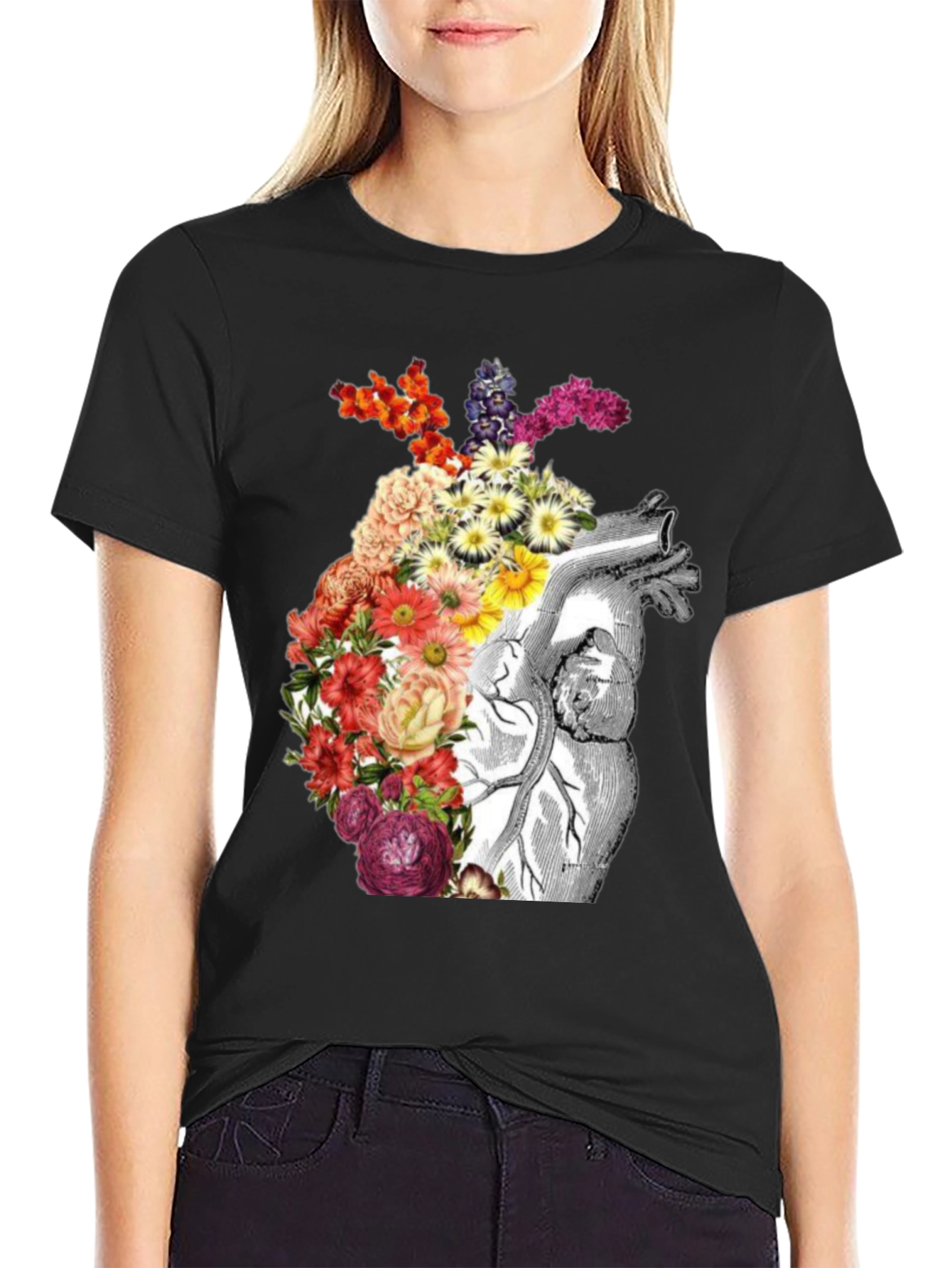 Floral Anatomical Heart Graphic Tee
