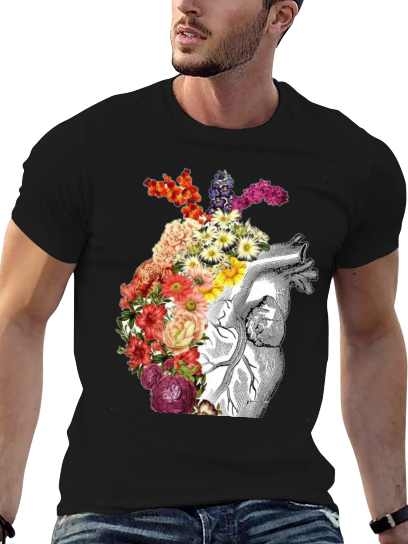 Floral Anatomical Heart Graphic Tee
