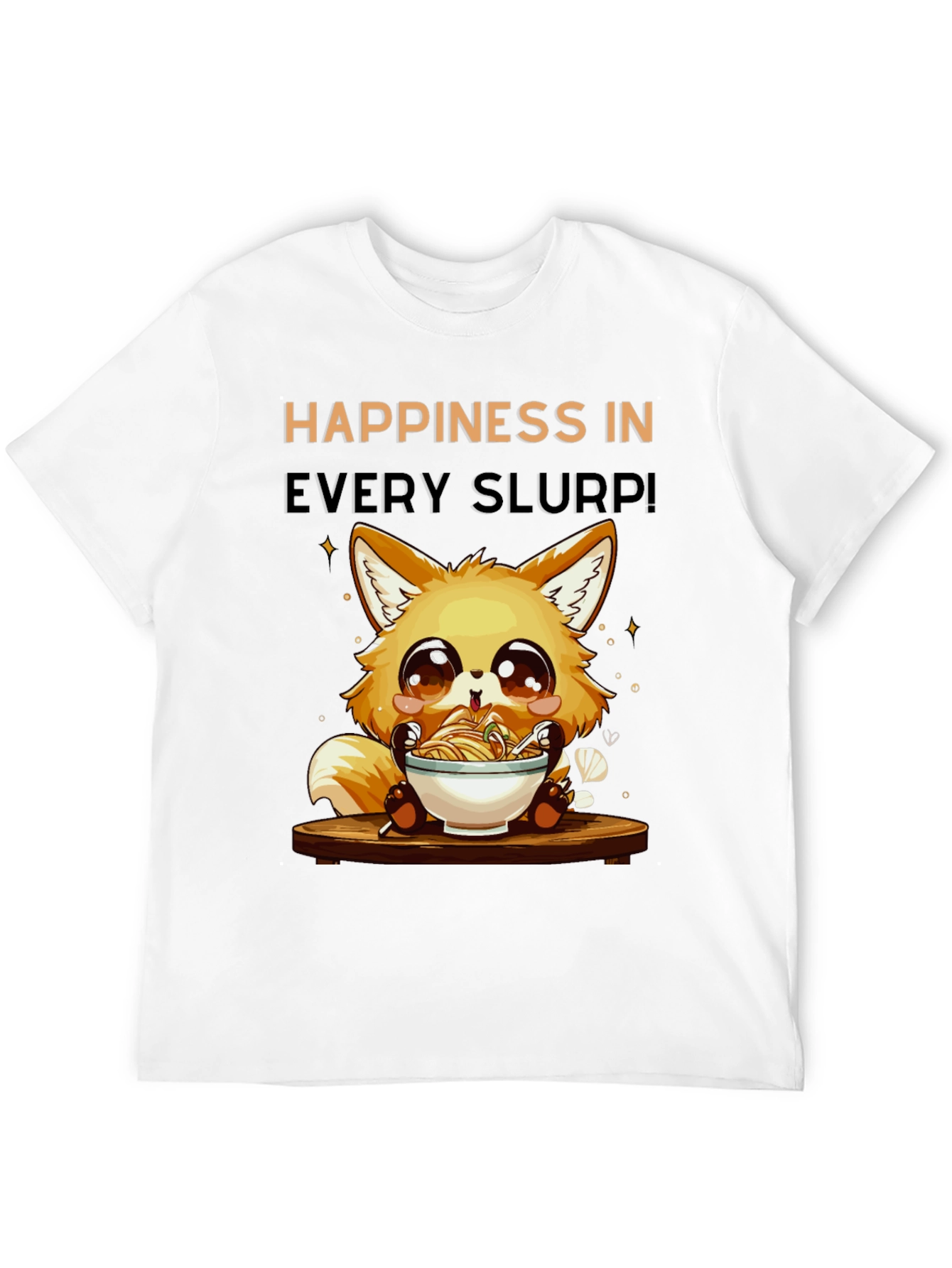 Happiness Slurp Ramen T-Shirt - Cute Fox Design