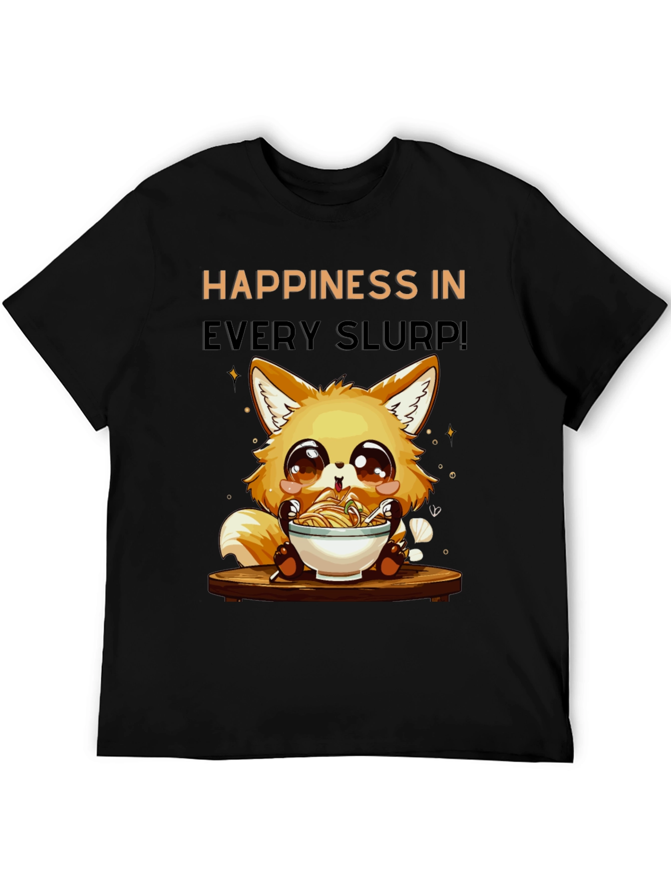 Happiness Slurp Ramen T-Shirt - Cute Fox Design