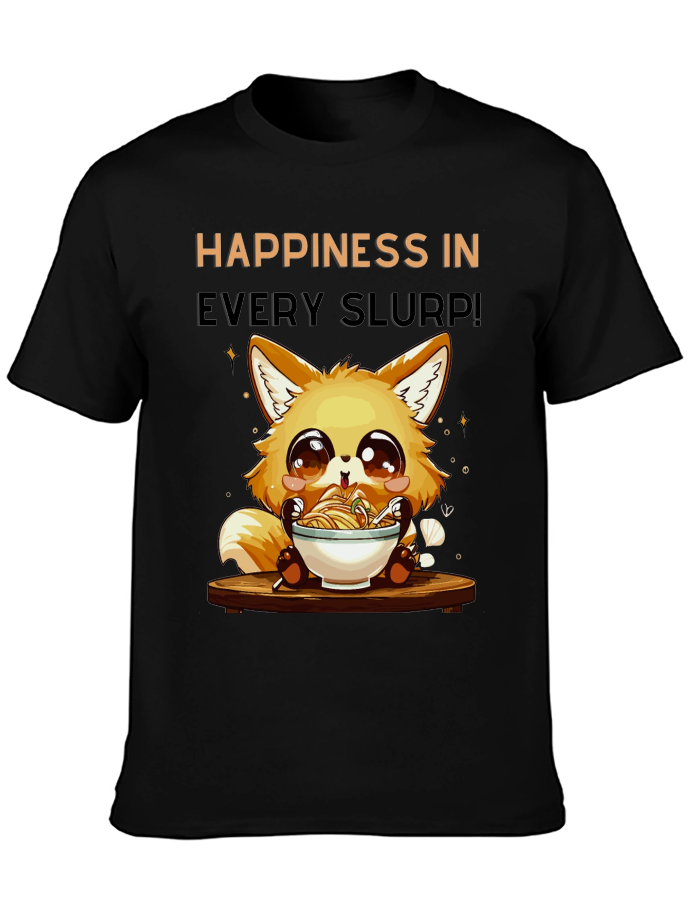 Happiness Slurp Ramen T-Shirt - Cute Fox Design