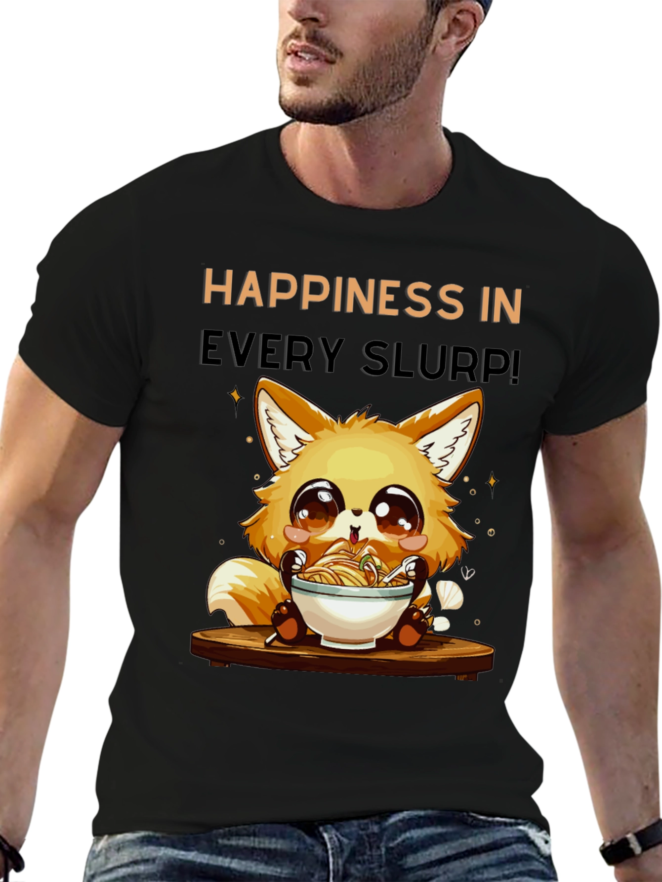 Happiness Slurp Ramen T-Shirt - Cute Fox Design