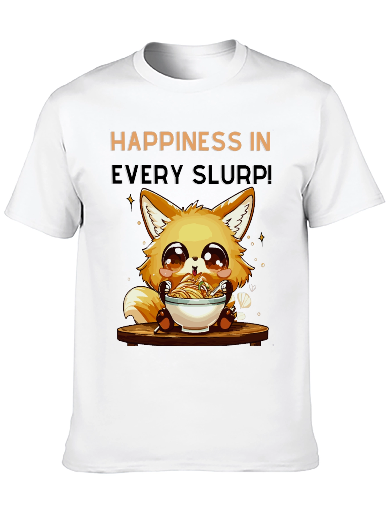 Happiness Slurp Ramen T-Shirt - Cute Fox Design