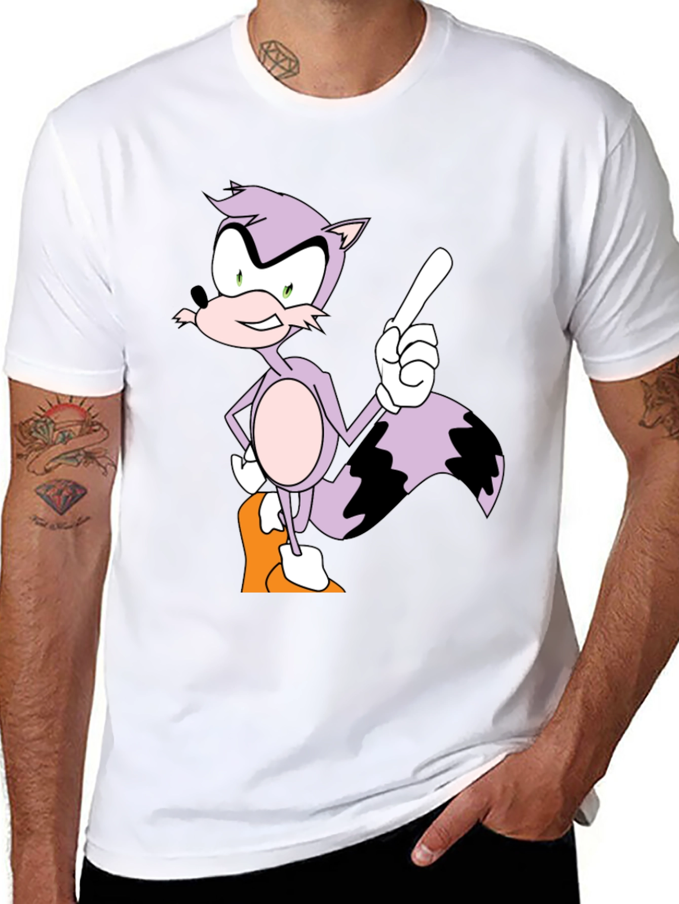 Cartoon Raccoon Graphic Tee - Mens Black T-Shirt