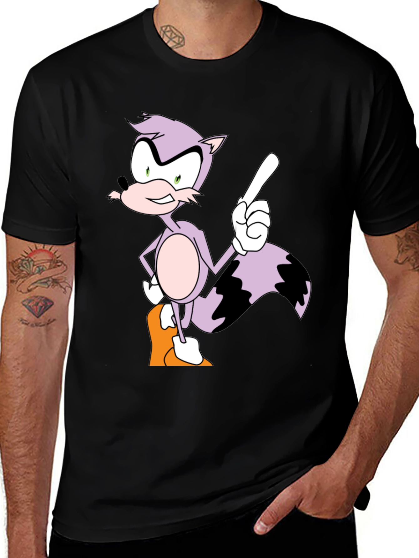 Cartoon Raccoon Graphic Tee - Mens Black T-Shirt