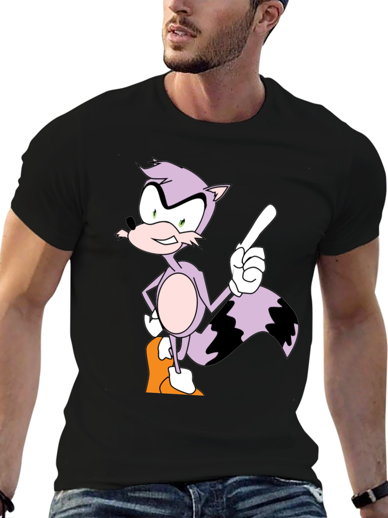 Cartoon Raccoon Graphic Tee - Mens Black T-Shirt