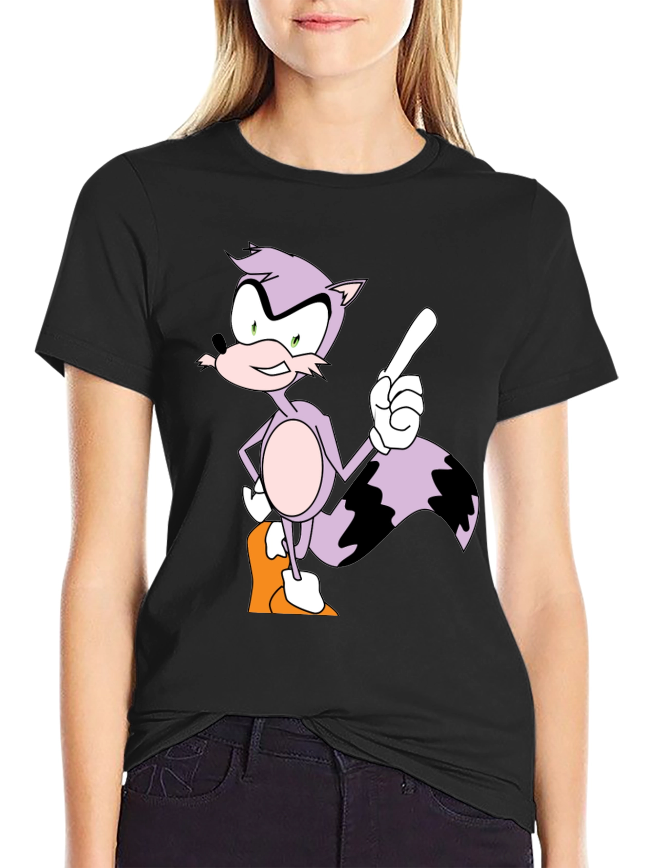 Cartoon Raccoon Graphic Tee - Mens Black T-Shirt
