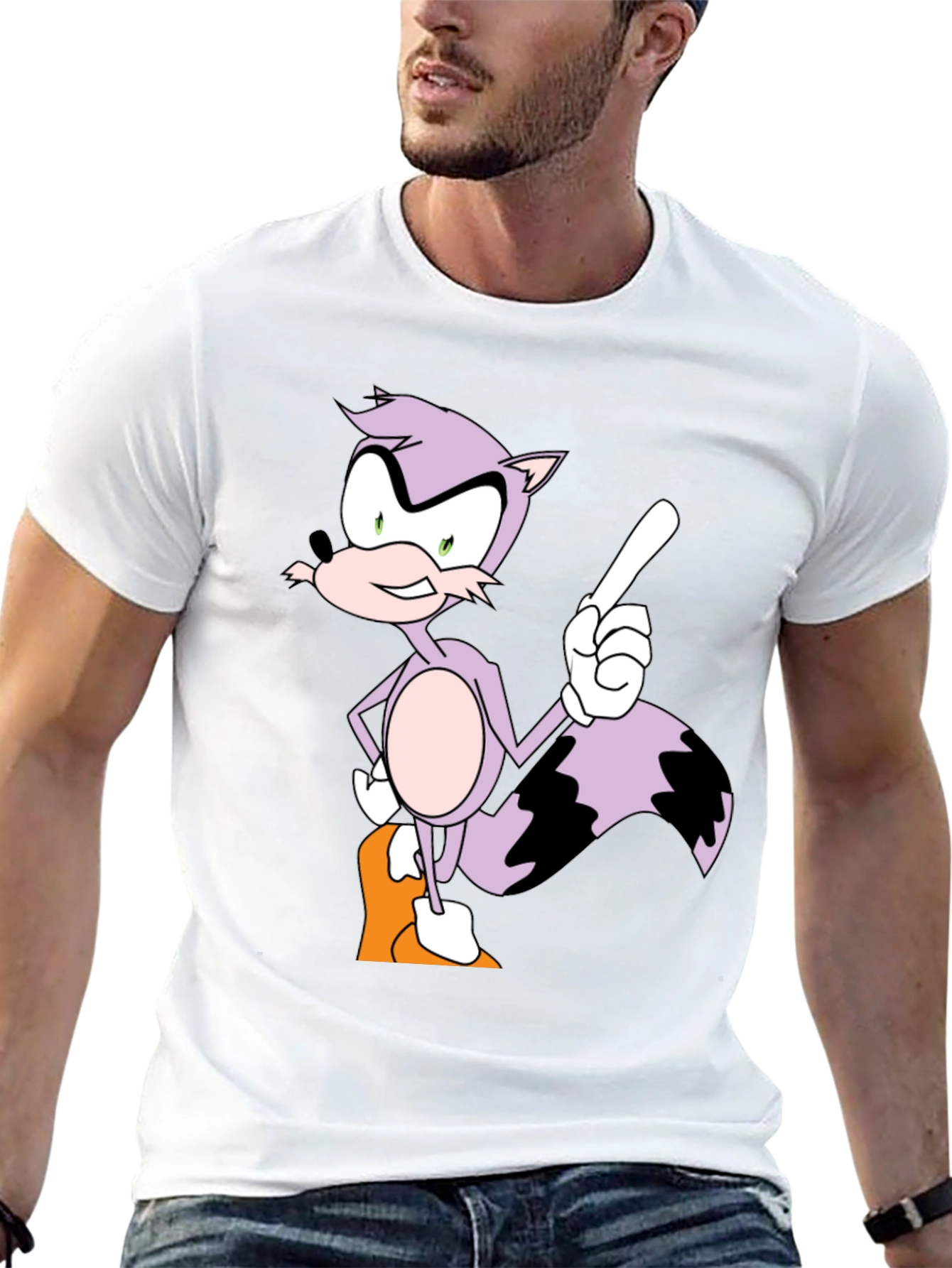 Cartoon Raccoon Graphic Tee - Mens Black T-Shirt