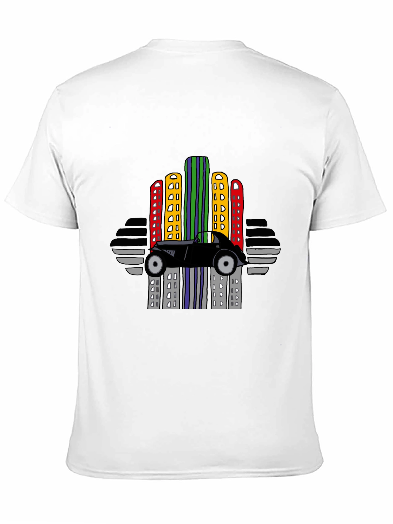 Retro Car & City Skyline Black T-Shirt
