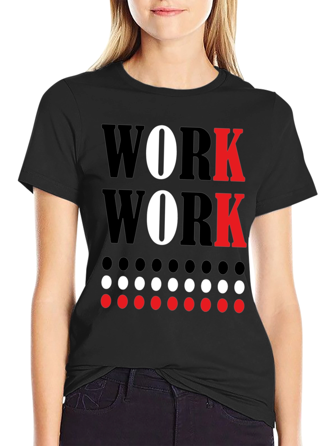 Work Graphic Tee - Black Cotton Crew Neck