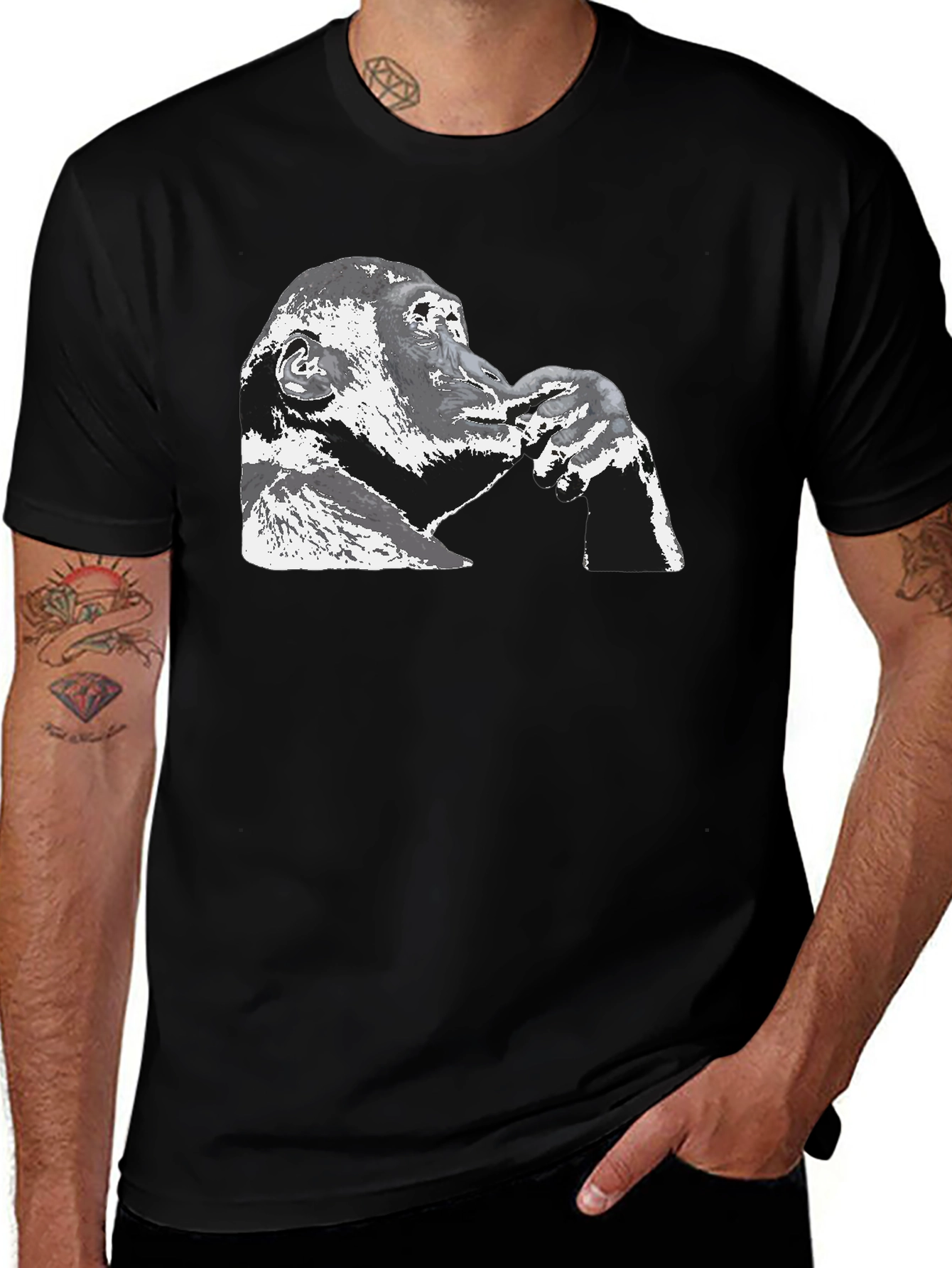 Contemplative Ape Graphic Black T-Shirt