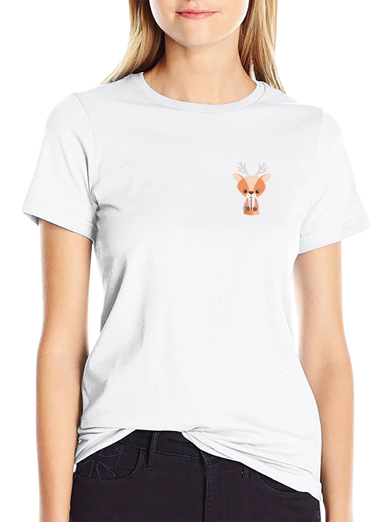 Cute Deer Graphic Black T-Shirt