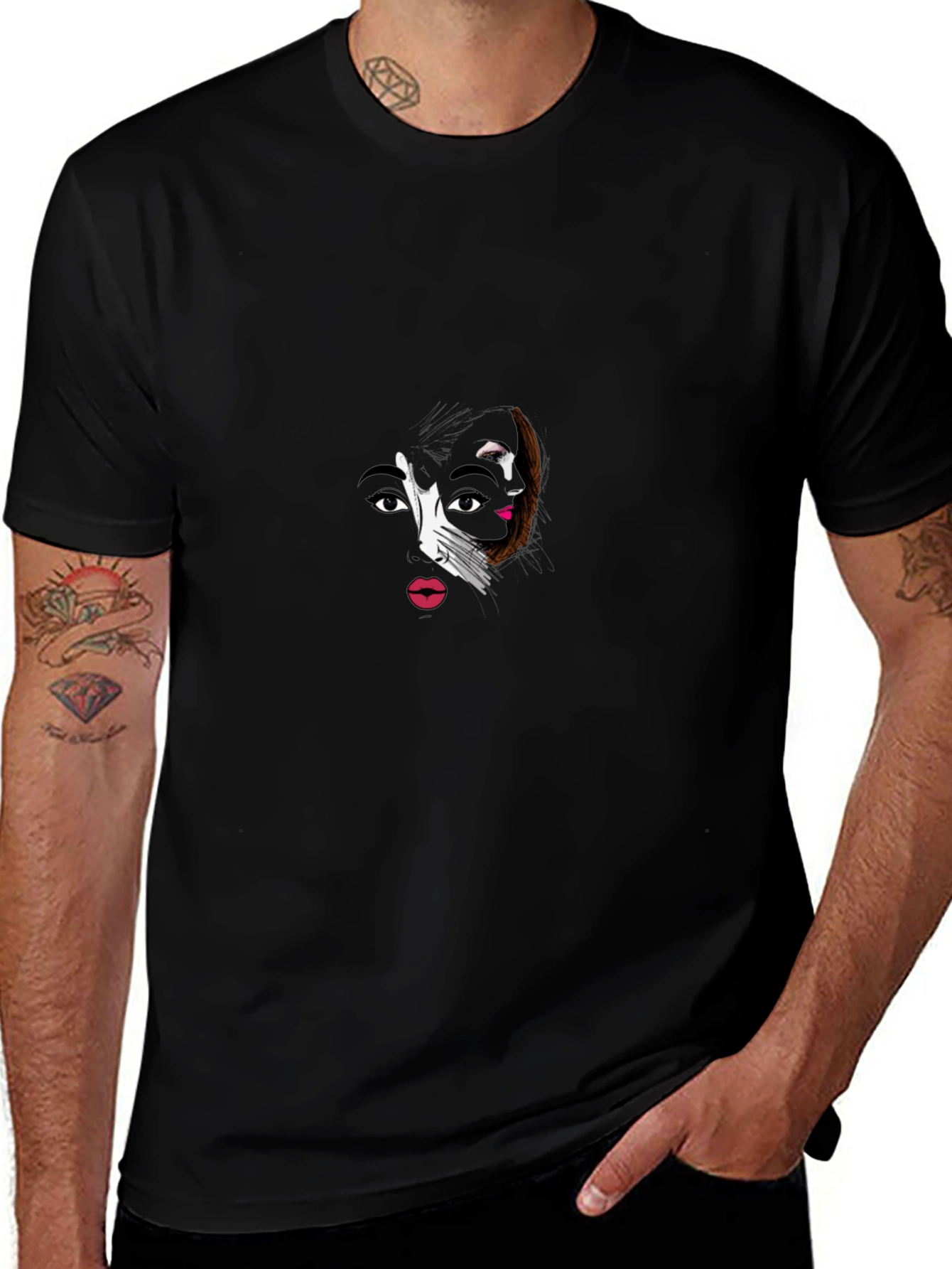 Abstract Face Graphic Black T-Shirt