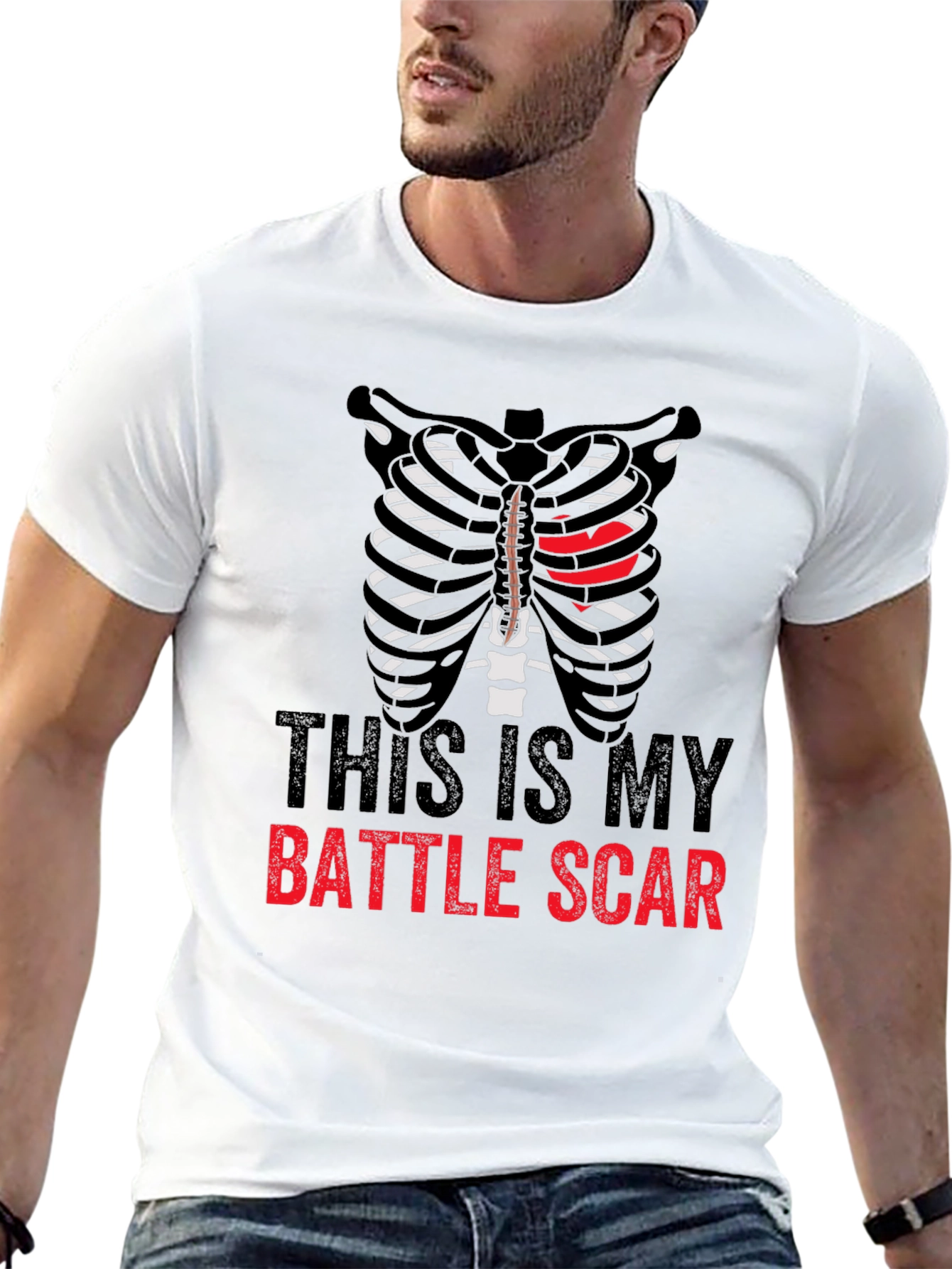 Battle Scar Ribcage Graphic Tee - Mens Novelty T-Shirt