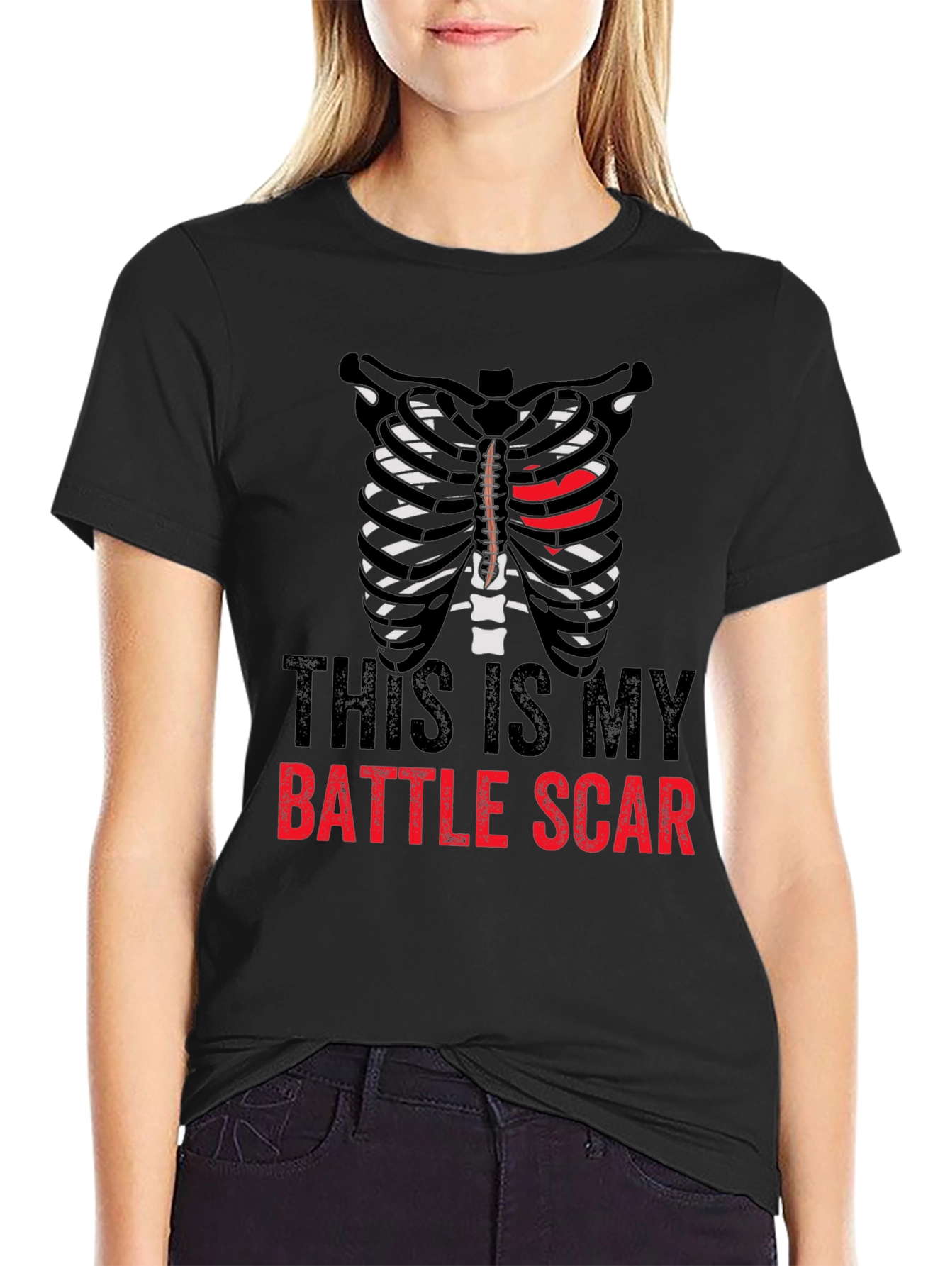 Battle Scar Ribcage Graphic Tee - Mens Novelty T-Shirt