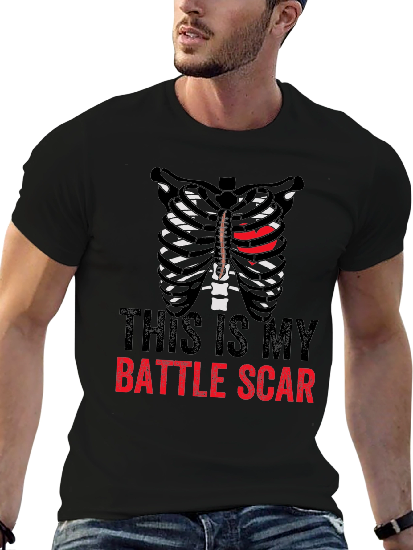 Battle Scar Ribcage Graphic Tee - Mens Novelty T-Shirt