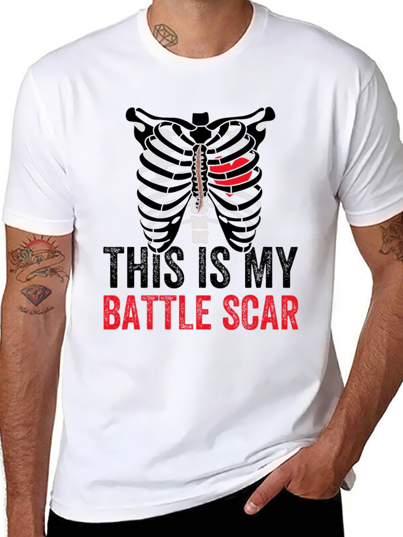 Battle Scar Ribcage Graphic Tee - Mens Novelty T-Shirt