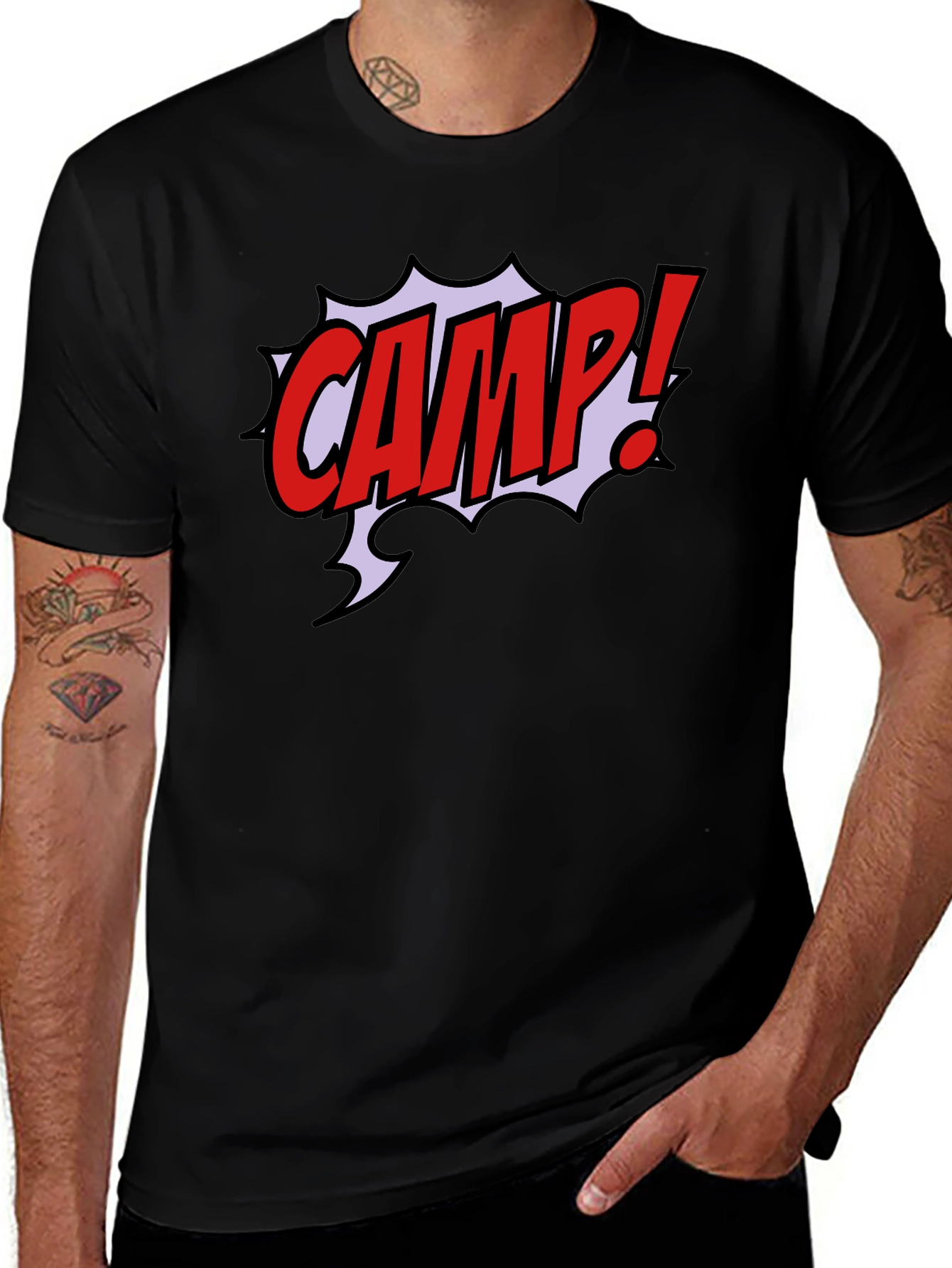 Comic Style CAMP! Black Graphic T-Shirt