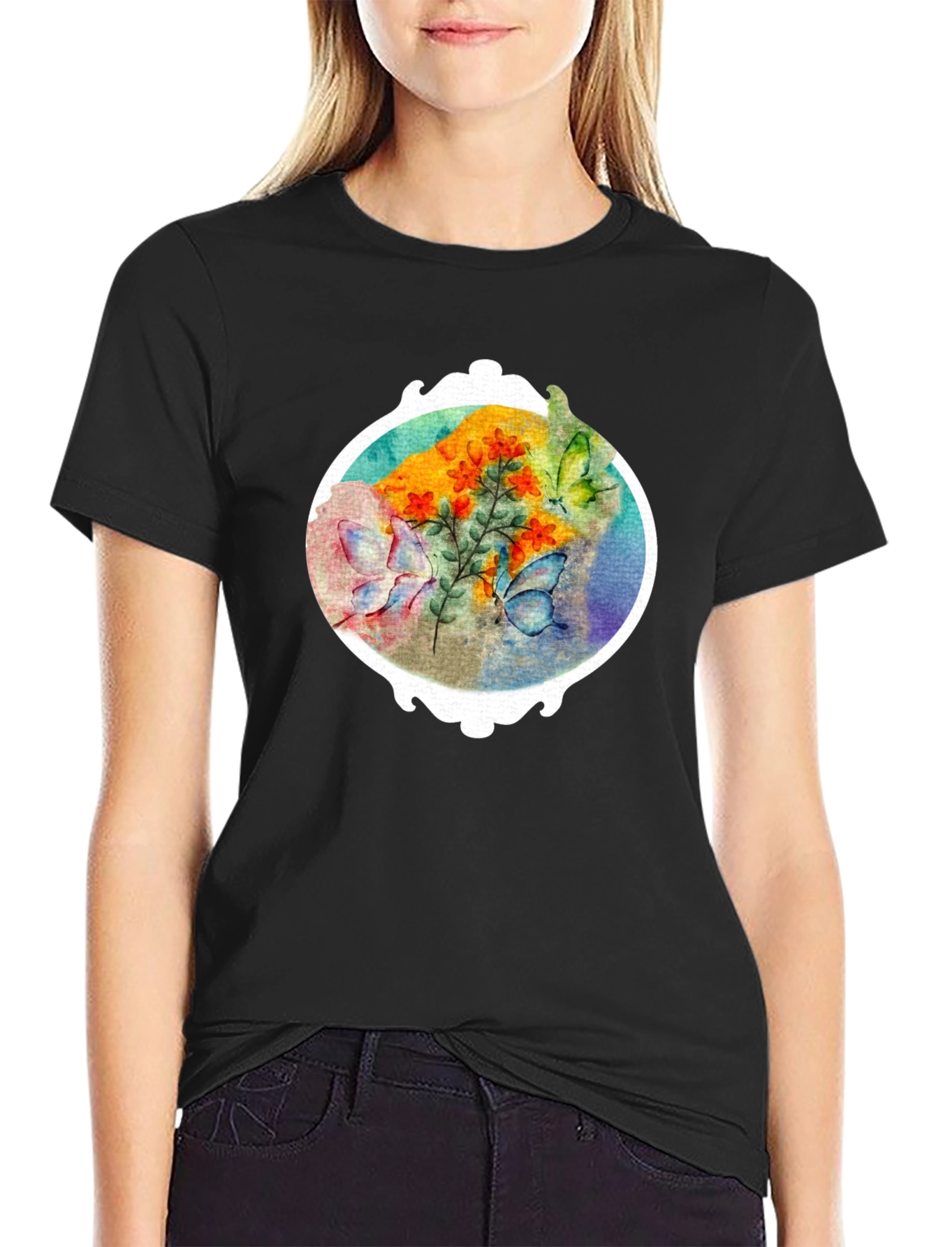 Floral Butterfly Graphic Tee - Stylish Mens T-Shirt