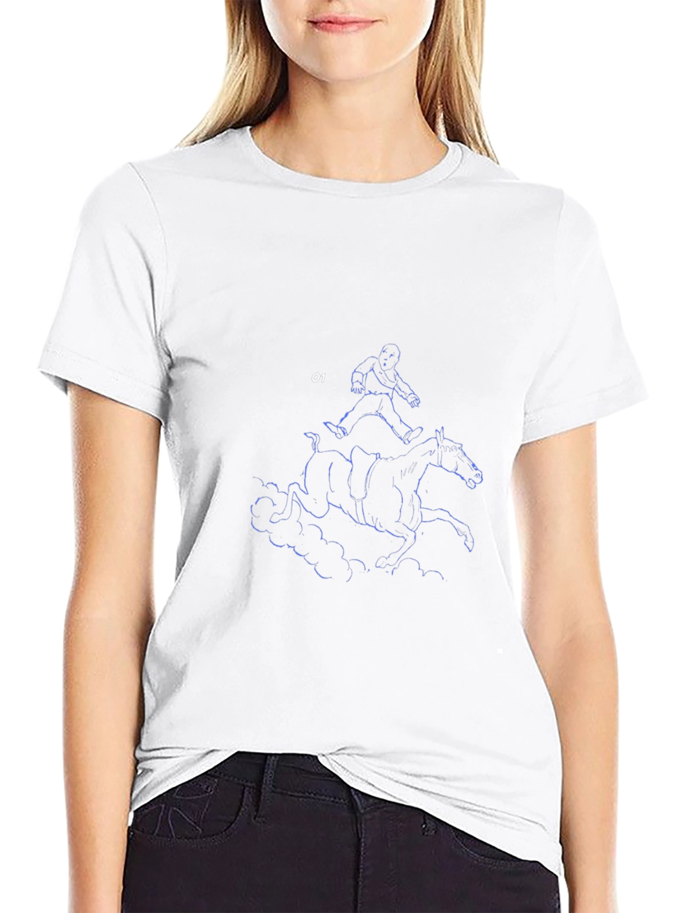 Black T-Shirt with Horse Rider Graphic
