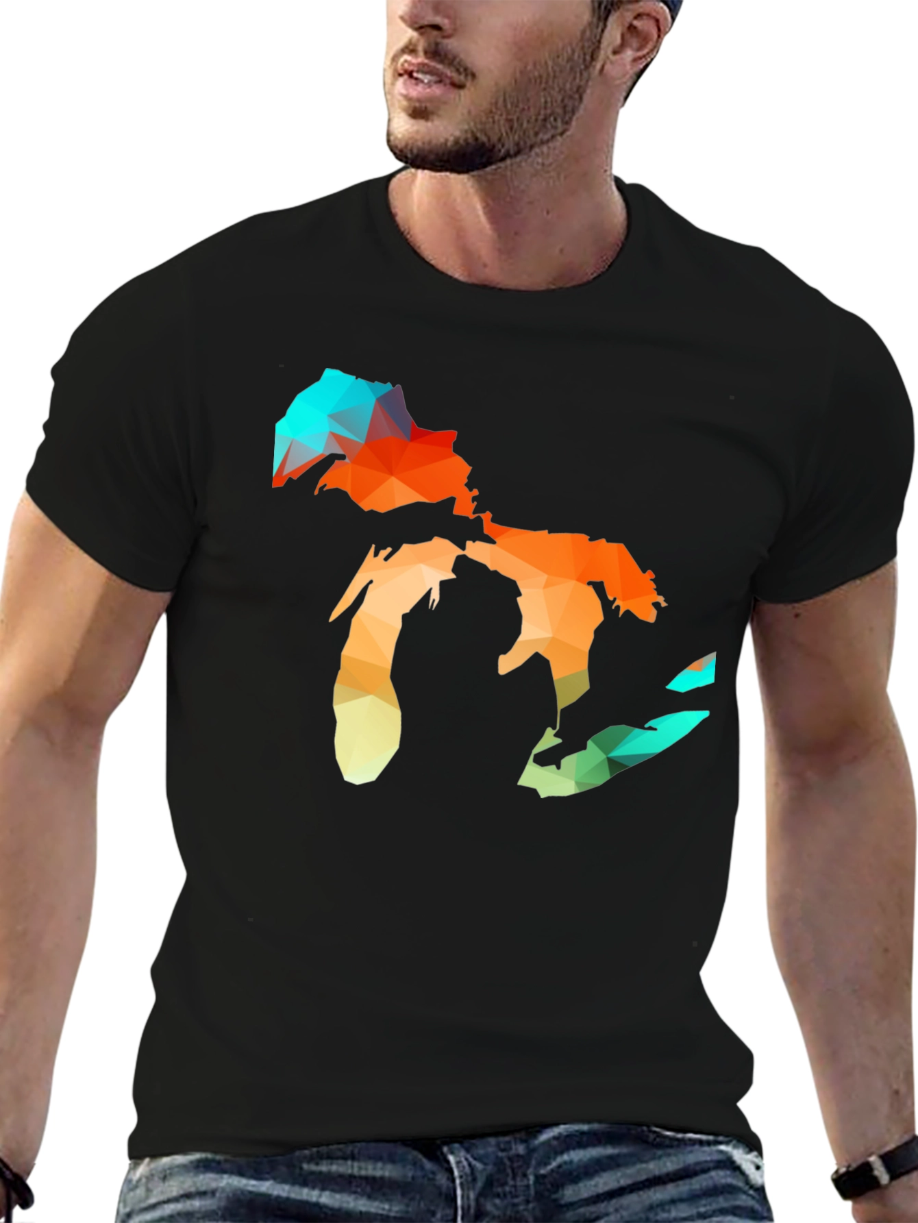 Geometric Great Lakes Black T-Shirt
